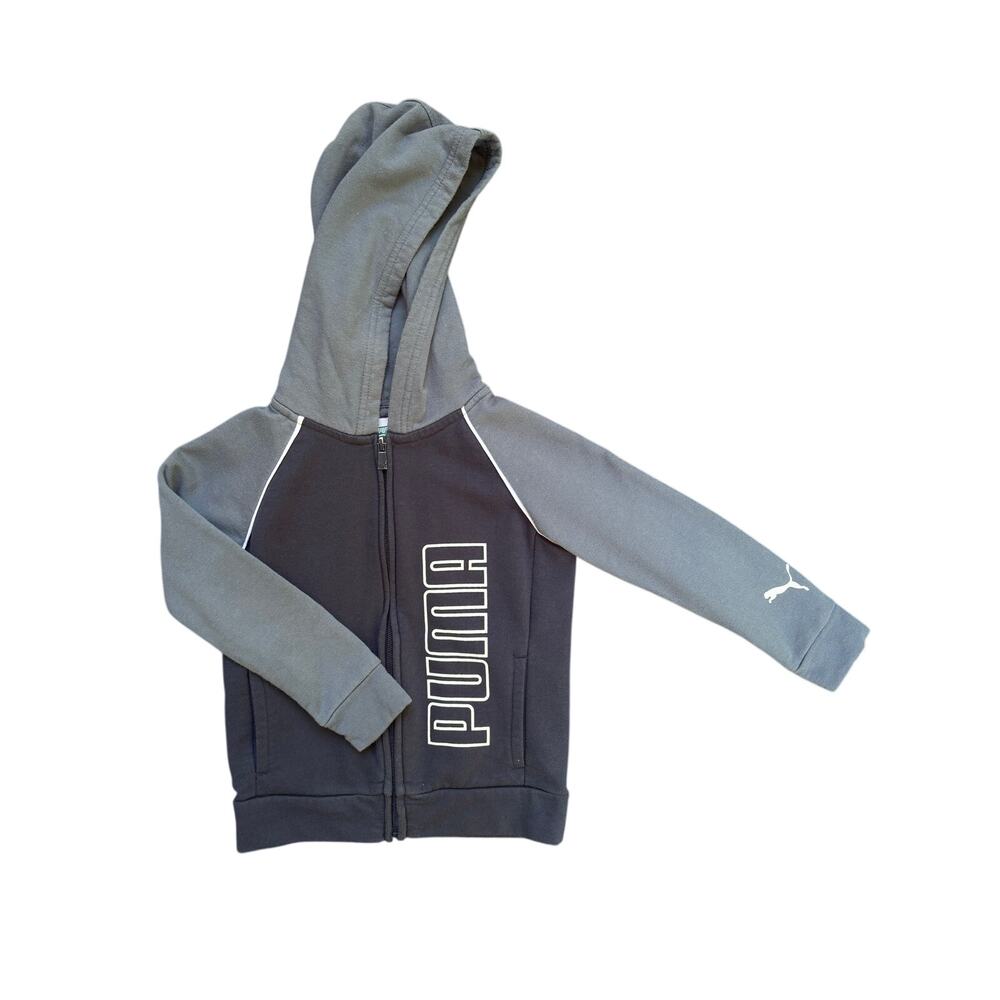 PUMA Boys 4T Gray Navy Colorblock Full Zip Logo Hoodie